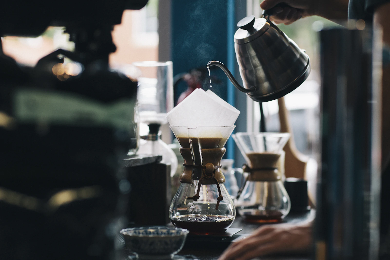 Slow pour-over coffee being brewed