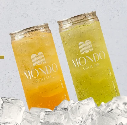 Two Mondo cans of iced refreshers on ice